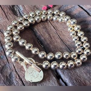 Ralph Lauren Padlock Lock Necklace Gold Tone Chain Balls Front Toggle Choker 17”